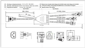 H05VV-F 3X0.75MM2 IEC <strong>C14</strong> to 2XIEC C13 IEC <strong>C5</strong> Y Spliter <strong>Power</strong> <strong>Cord</strong> - Product Image 2
