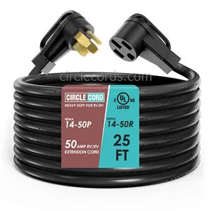 CircleCord 50 Amp 25 Feet RV/EV Extension Cord Black Heavy Duty 6/3+8/1 Gauge STW Wire NEMA 14-50P/R