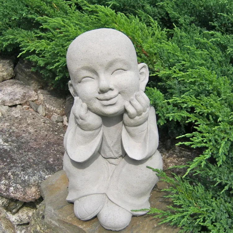 Stone eastern cherub buddha statue granite marble little bald monk sculpture