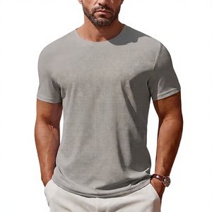 Camiseta de Manga Corta para Hombre, Cuello Redondo, Color Gris, Corte Ajustado, Informal, Transpirable, Tejida, 100% Algodón, Color Sólido - Product Image 1