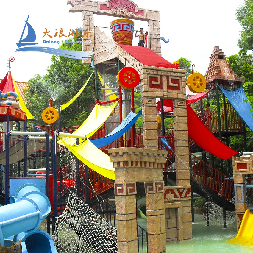 Hot Selling Waterpark Equipment Maya Style Water House Aqua Park by Sea Fiberglass Water Play Equipment For Aquatic