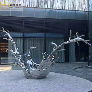Jiahua Stainless Steel Wave Sculpture Mirrored Outdoor Garden Abstract Water Feature Ornament - Product Image 1