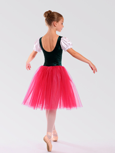 Costume de danse pour enfants Anna Shi, <span class=keywords><strong>tutu</strong></span> de ballet en velours vert foncé et tulle rose, justaucorps de danse - Product Image 4