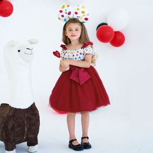 Vestido de Tul Rojo para Niña, Estilo Boutique, con Hombros Descubiertos y Estampado de Puntos, para Halloween, Venta al Por Mayor - Product Image 6