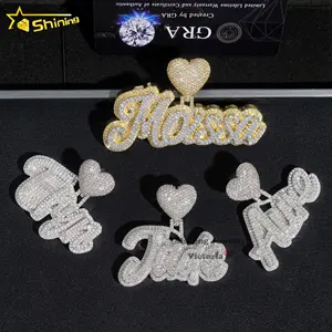 Hip Hop Jóias Mens Iced Out Personalizado Carta Pingente 925 Sterling Silver VVS Moissanite Diamante Nome Pingente Inicial Do Logotipo