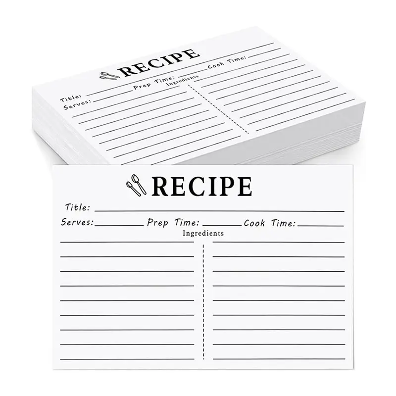 Custom 5x7 White Recipe Cards 4x6 Recipe Cards Double Sided Blank Recipe Cards for Bridal Shower Wedding