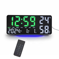 Horloge murale/de table numérique intelligente LED électronique de 14 pouces avec télécommande, lumière d'ambiance nocturne, température et minuterie pour salon