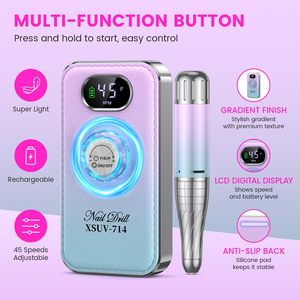 เครื่องเจียรเล็บมืออาชีพ 2-in-1 รุ่น XSUSV-714 กำลังไฟ 36 วัตต์ พร้อมหลอด UV อบเล็บ ความเร็ว 45000 รอบต่อนาที แบบพกพา ชาร์จไฟได้ - Product Image 6