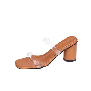 Moda Cool Dragging mujer 2024 verano nuevo estilo tacón grueso punta abierta Cabeza Cuadrada una fuente zapatillas de tacón alto grande - Product Image 1