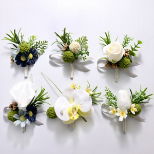 Boutonnière <span class=keywords><strong>de</strong></span> boda estilo coreano, broche para novio y <span class=keywords><strong>novia</strong></span>, corsage <span class=keywords><strong>de</strong></span> muñeca, ramo para padrino y dama <span class=keywords><strong>de</strong></span> honor, flor <span class=keywords><strong>de</strong></span> solapa artificial para <span class=keywords><strong>padres</strong></span> y familiares - Product Image 2