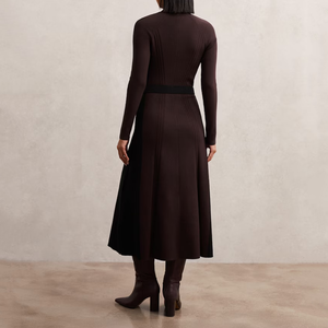 Marrone Scuro Premium &amp;   Abito a maniche lunghe in maglia a costine nero da donna - Product Image 3