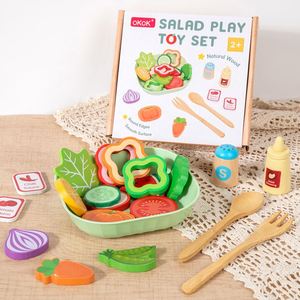 Jouets d'imitation pour tout-petits : Ensemble de salade fraîche en blocs de bois pour développer les compétences sociales et l'imagination - Product Image 1