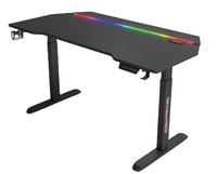 Bureau debout électrique réglable en hauteur, bureau de jeu ergonomique à moteur unique, table d'ordinateur PC avec surface texturée en fibre de carbone