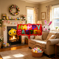 Promotion Spéciale Joyeuses Pâques : Ballons Connectés en Aluminium, Bannière Lapin et Poussin, Ballons Mylar pour Fête de Pâques et Décoration Intérieure