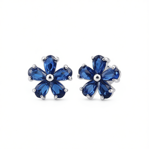 Orecchini a forma di fiore placcati in argento con strass di cristallo blu per le donne, regalo di gioielli alla moda e carini - Product Image 1