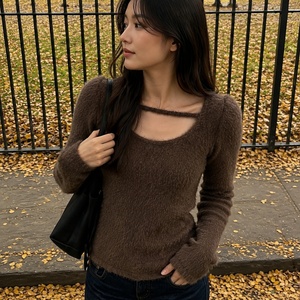 Camiseta de Manga Larga con Cuello en V para Mujer, Corte Regular, Tejido de Punto, Informal, para Oficina, Trabajo, Otoño Invierno, Nueva, Vintage, Transpirable - Product Image 2