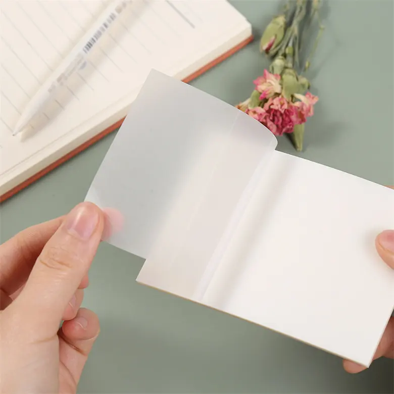 Custom Waterproof Self-adhesive Clear Sticky Note Memo Notepad Recyclable Stationary White Pet Transparent Sticky Notes