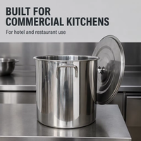 Seau à soupe commercial en acier inoxydable OEM avec double poignée et couvercle, grande capacité, pour stockage d'eau et cuisson