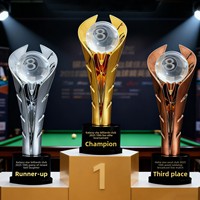 Trophée de Compétition de Billard Personnalisé Gravé en Métal et Cristal – Champion et Deuxième Classé – Billard Chinois à Huit Pions et Billard à Neuf Pions