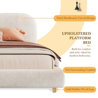Lit de luxe moderne en tissu bouclé beige avec cadre en contreplaqué pour chambre à coucher