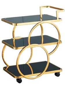 डिजाइनर लक्जरी 2 टियर धातु और ग्लास भोजन परोसने वाले नाई ट्रॉली विंटेज शैली स्टेनलेस स्टील वाइन सेवारत बार कार्ट ट्रॉली - Product Image 5