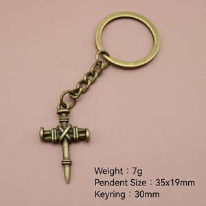Nagelkruis sleutelhanger antiek zilver zinklegering kruisbeeld hanger sleutelring voor kerk jeugdgroep cadeaus - Product Image 2