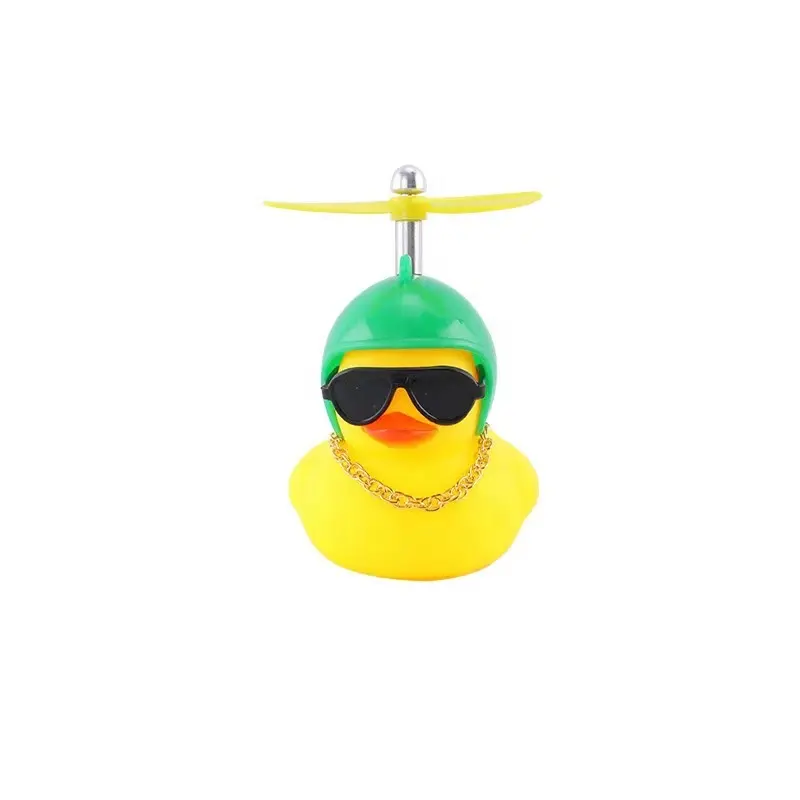 Mini pato amarillo de goma, adornos de pato para bicicleta, accesorios con casco de hélice, oferta