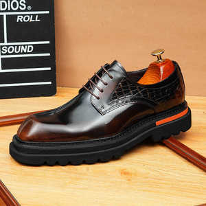 Chaussures habillées professionnelles pour hommes en cuir véritable à bout carré, à lacets, polyvalentes, pour le bureau, imperméables - Product Image 6
