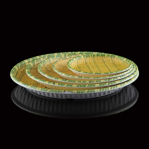 Plateau rond en mélamine à motif de bambou créatif, assiettes en bois de mélamine incassables, 100% mélamine, plat de service pour restaurant - Product Image 3