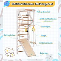 Ensemble de barres murales multifonctionnelles 6 en 1 pour enfants avec balançoires, structure d'escalade en bois, support mural pour outils d'intérieur