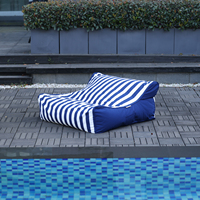 Sofá Puff Grande de Tela Olefina a Rayas para Exteriores con Relleno, Tumbona Impermeable y Resistente al Sol para Patio