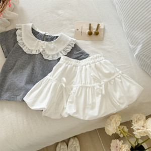 Girls Summer Bubble Dress Set Short Sleeve With Lace <b>Collar</b> Breathable <b>Cake</b> Skirt For Baby Girls - Product Image 2