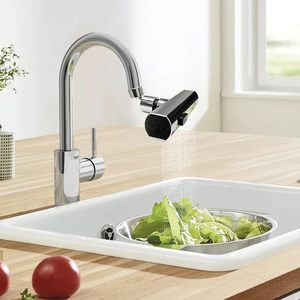 Grifo Moderno de Cocina y Baño de Acero Inoxidable 304 con una Sola Manija Extraíble, Antisalpicaduras, Boquilla Giratoria, Acabado Cromado Brillante - Product Image 3