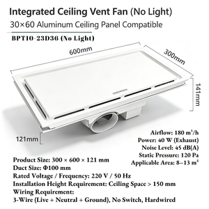 Ventilateur d'extraction de plafond intégré NEDFON BPT10‑23D36 BPT10‑23D36L 220V 50Hz, ventilateur centrifuge mince avec lumière LED 24W en option - Product Image 3