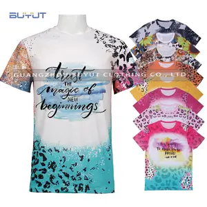 BUYUT fashion cheetah print Sublimation polyester have soft cotton feel Faux Bleached T Shirts