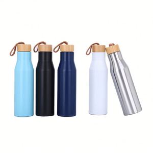 Nuevo Producto 2024 OEM, Botella de Agua de Acero Inoxidable 304 de Grado Alimenticio de 400 ml, Botella Deportiva Portátil con Aislamiento al Vacío y Tapa de Bambú - Product Image 2