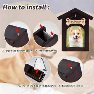 Wooden Pet Urn With Photo Frame Dog Tag Hook <b>Memorial</b> <b>Box</b> For Pet Funeral Supplies Durable Rectangle Shape - Product Image 3