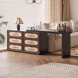 Vintage Style Dressing <b>Table</b> With <b>Bamboo</b> Leaf Design Mirror Included Bedroom Furniture For Home Use - Product Image 2