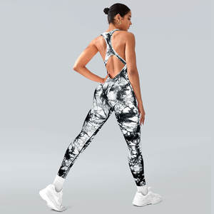 Bodysuit da donna traspirante per Yoga rimovibile scavata in bianco e nero Tie Dye con tampone per il petto per lo <span class=keywords><strong>sport</strong></span> - Product Image 2