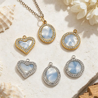 Breloques en acier inoxydable incrustées de strass, nacre, cœur, rond, ovale, coquille bleue, accessoires de bijoux DIY