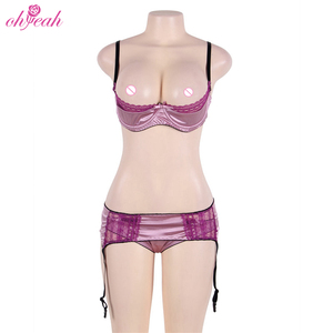 Set di Lingerie Sexy Trasparente di Alta Qualità, Reggiseno a Tre Pezzi Rosa - Product Image 4