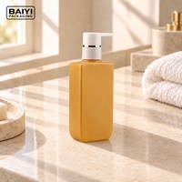 Bouteille de savon liquide rectangulaire de 350 ml avec pompe, distributeur blanc, bouteilles en plastique PE jaune, emballage personnalisé, MOQ 10000