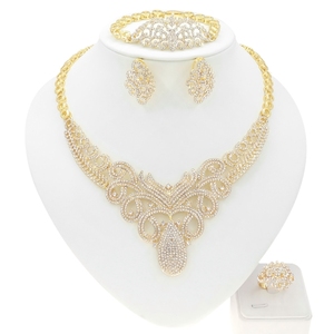 Ensemble de bijoux plaqués or 24k pour femmes, de haute qualité, de luxe, de dubaï, cadeau de mariée plissé, en alliage d'or 18k - Product Image 5