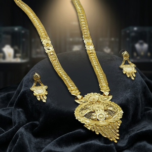 Conjunto de collares largos chapados en oro Micro DE 14K 18K 24K de moda al por mayor, conjunto de collares largos elegantes, conjunto de joyería india de diseño Floral - Product Image 2