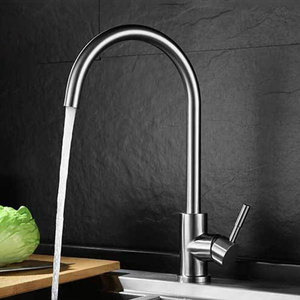 Stainless Steel Kitchen Faucet Single Handle 360 Degree Rotate Deck Mounted Modern Style Ceramic Valve Core - Product Image 1