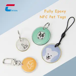 Porte-clés personnalisé en époxy pour chien ntag213 Porte-clés anti-perte à code QR pour animaux de compagnie Porte-clés pour chien Nfc