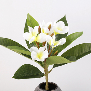 LF021 Branches de fleurs artificielles de haute qualité à 9 feuilles, Plumeria Rubra Frangipani en soie, pour la décoration de table, bureau, maison, hôtel, vase - Product Image 1