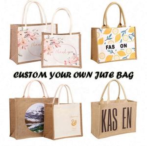 Sacs fourre-tout écologiques personnalisés en gros avec logo, en jute naturel avec poignée pour le shopping, options OEM - Product Image 4