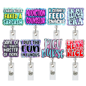 Porte-badge en acrylique avec lettres de la série médicale, en plastique pailleté, pour étudiants, infirmières et personnel soignant, avec enrouleur de badge - Product Image 2