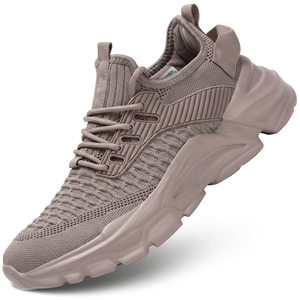 Chaussures de course unisexes en maille bleue avec semelle extérieure en caoutchouc beige, semelle intermédiaire en EVA légère et respirante, baskets athlétiques d'été - Product Image 3